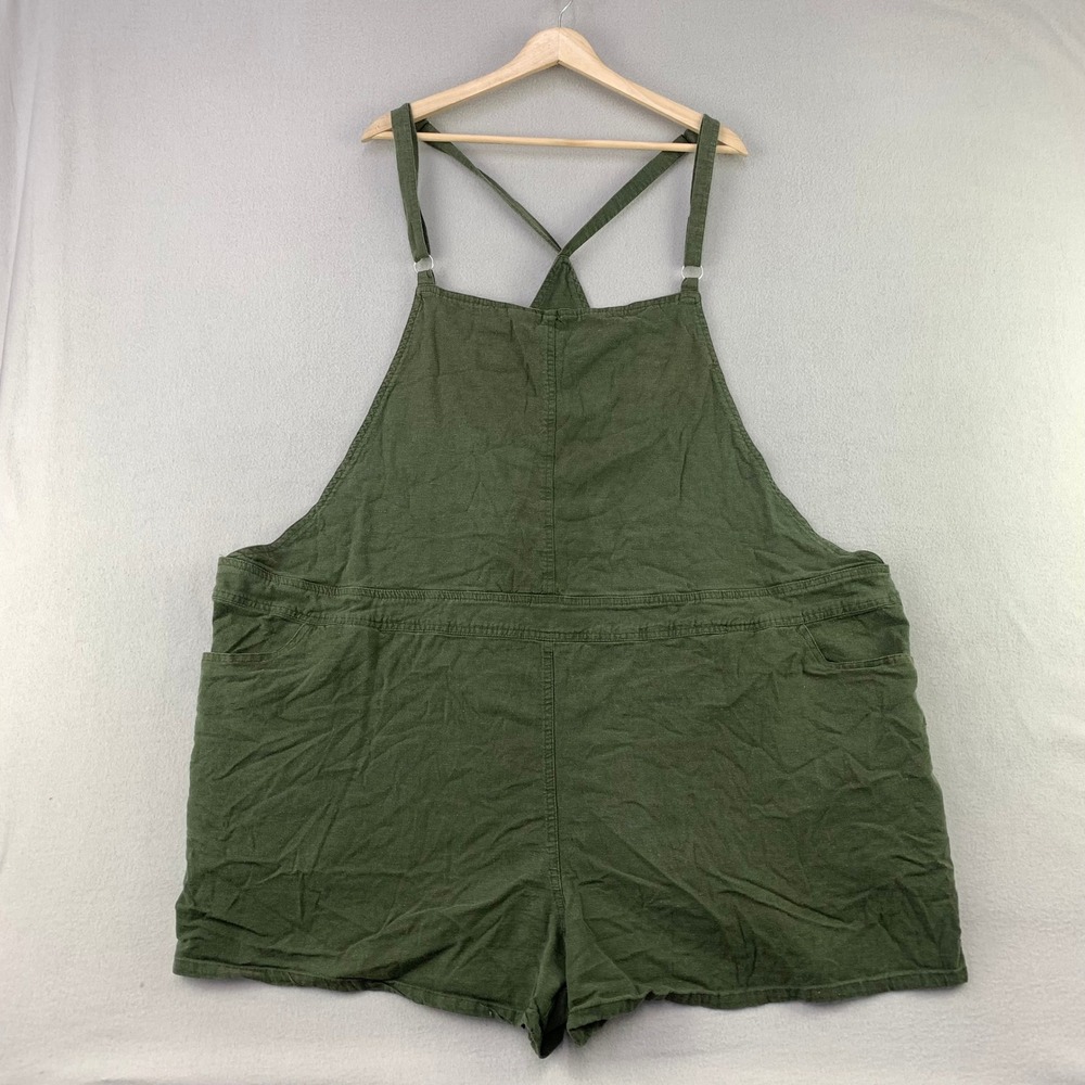 Torrid Linen Shortall Overalls Womens 5X Green Rayon Shorts Lagenlook Beah